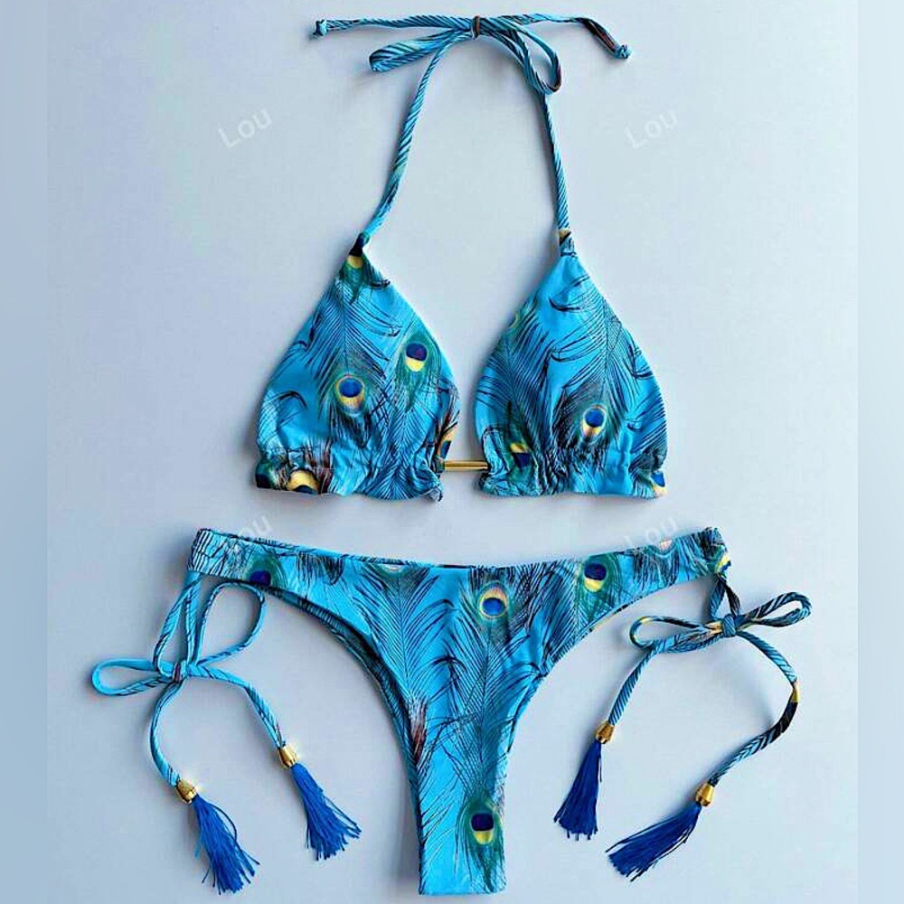 Peacock tassel NWT medium push up cheeky bikini set